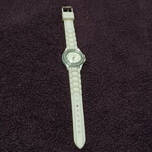 GENEVA Watch with Rhinestones and Soft White Wristband